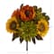 16" Orange Peony, Green Dahlia & Yellow Sunflower Bush, 2ct.